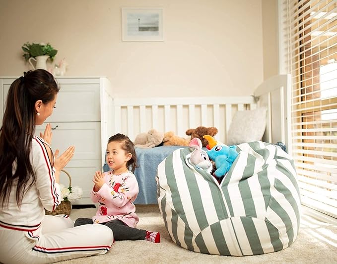 Wekapo Stuffed Animal Storage Bean Bag Chair Cover for Kids | Stuffable Zipper Beanbag for Organizing Children Plush Toys Large Premium Cotton Canvas (Gray, XX-Large) - LeafyLoom