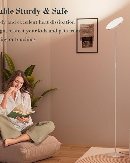 LED Floor Lamp, 30W/2500LM Super Bright Standing Light, Modern Torchiere Sky Lamp with 4 Color Temperatures, Remote Touch Control, Corner Lighting for Living Room, Bedroom, Office, Silver Grey - LeafyLoom