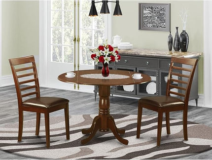 East West Furniture DLML3-MAH-LC 3 Piece Room Furniture Set Contains a Round Kitchen Table with Dropleaf and 2 Faux Leather Upholstered Dining Chairs, 42x42 Inch - LeafyLoom