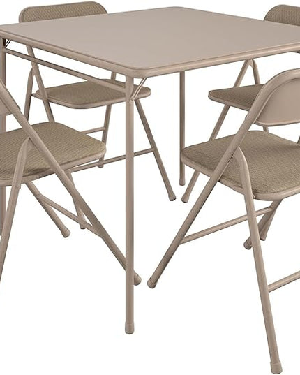 COSCO 5 Piece, Tan Folding Table and Chair Set. - LeafyLoom