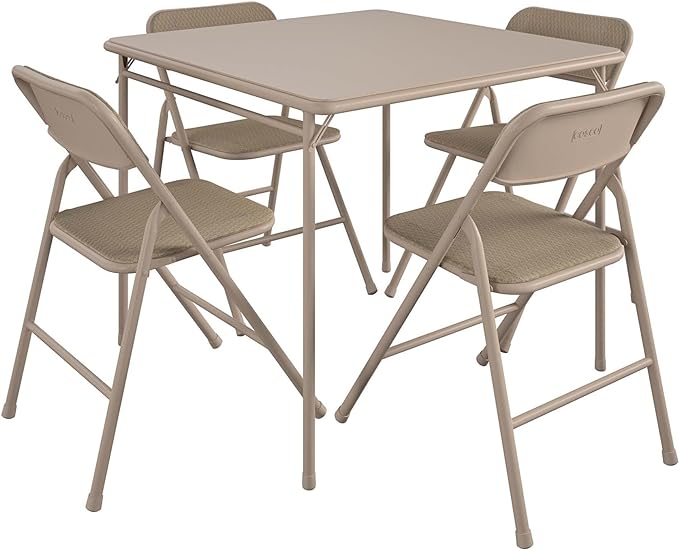 COSCO 5 Piece, Tan Folding Table and Chair Set. - LeafyLoom