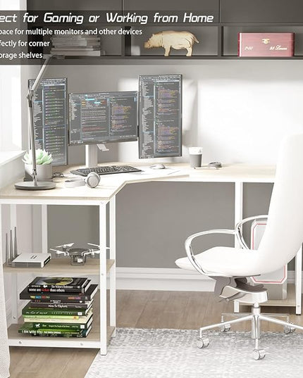Elephance Large L-Shaped Computer Desk with Shelves, Corner Desk, Home Office Writing Workstation, Gaming Desk PC Latop Table with Storage - LeafyLoom