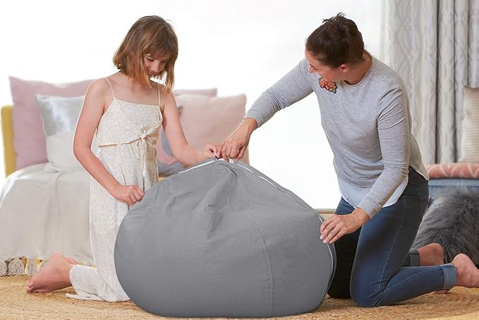 Aubliss Stuffed Animal Storage Bean Bag Chair Cover (No Beans)，Stuff and Sit Storage Bean Bag for Kids Toy Storage，X-Large 48"-Canvas Solid Grey - LeafyLoom