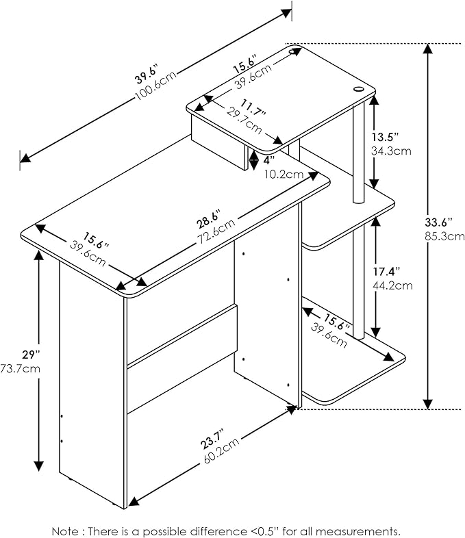 Furinno Efficient Home Laptop Notebook Computer Desk with Square Shelves, Side, Americano/Chrome - LeafyLoom