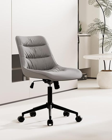 Kidol & Shellder Armless Office Chair Desk Chair Comfy Makeup Vanity Chair with Back Ergonomic Swivel Chair Home Office Desk Chairs with Wheels Rolling Computer Chair Bedroom Accent Chair(Gray) - LeafyLoom