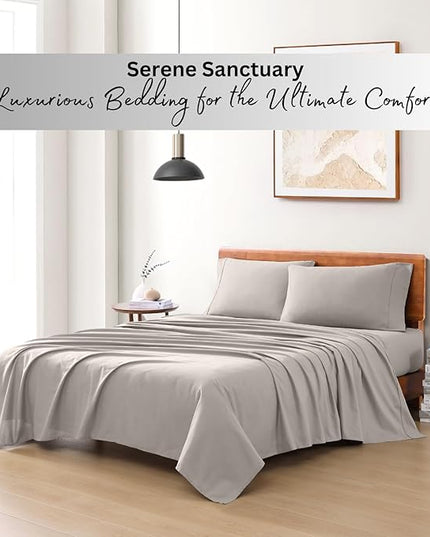 LANE LINEN 100% Organic Cotton Sheets Twin Size, 3Pc Cotton Twin Sheet Set, Hotel Luxury Sheets, Percale Bed Sheets, Cooling Sheet & Pillowcase Sets, 15" Deep Twin Mattress Fitted Sheet - Silver - LeafyLoom