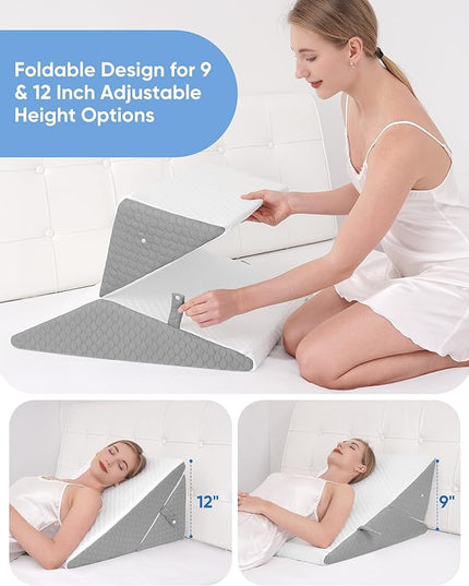 Forias Wedge Pillow for Sleeping 7-in-1 Foldable Bed Wedge Pillow for After Surgery 9 &12 Inch Adjustable Memory Foam Triangle Pillow Wedge for Acid Reflux Gerd Snoring Back Knee Pain - LeafyLoom