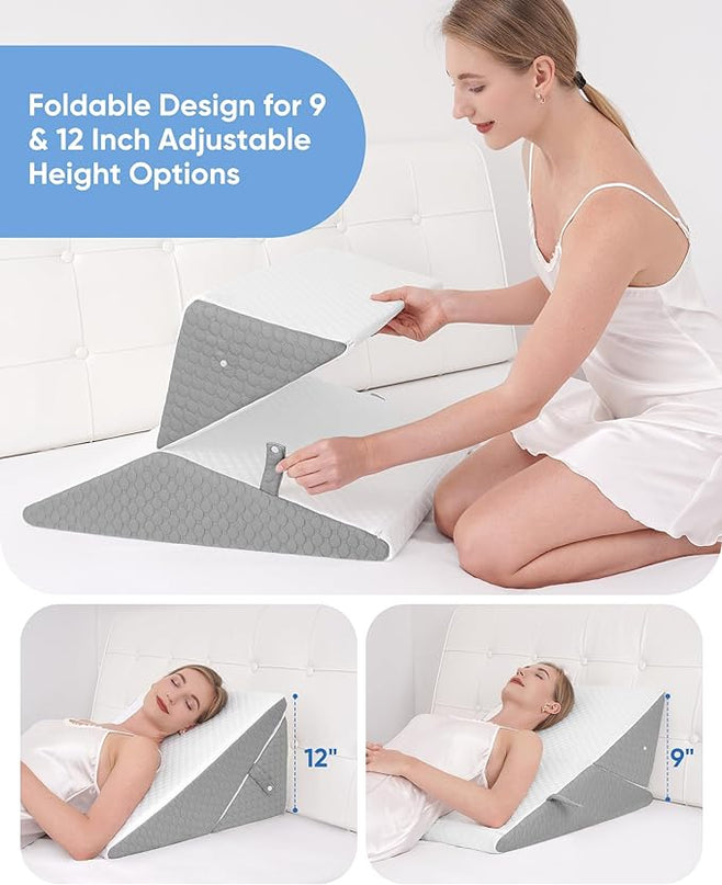 Forias Wedge Pillow for Sleeping 7-in-1 Foldable Bed Wedge Pillow for After Surgery 9 &12 Inch Adjustable Memory Foam Triangle Pillow Wedge for Acid Reflux Gerd Snoring Back Knee Pain - LeafyLoom