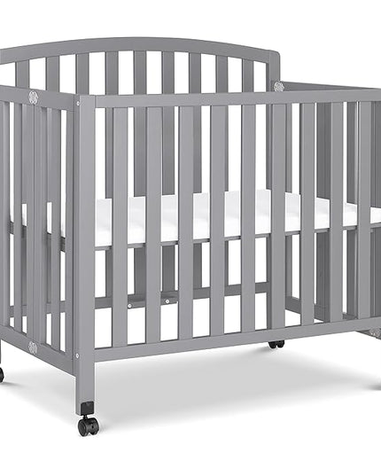 DaVinci Dylan Folding Portable 3-in-1 Convertible Mini Crib and Twin Bed in Grey, Greenguard Gold Certified - LeafyLoom