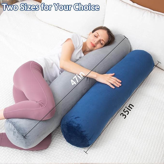 Body Pillow, Memory Foam Round Body Pillows for Adults, Firm Long Bolster Pillow for Bed, Cylinder Tube Roll Pillow with Velvet Cover, 47x7.87 Inches, Navy Blue - LeafyLoom