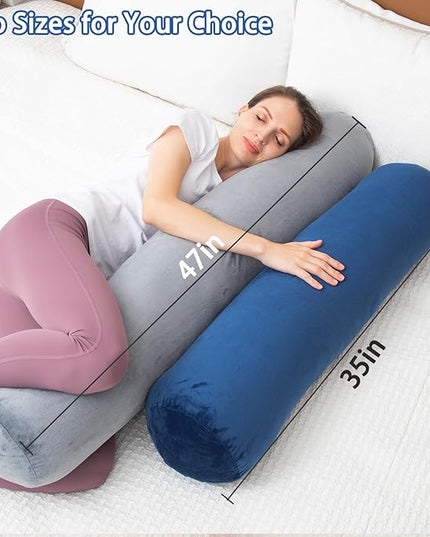 Body Pillow, Memory Foam Round Body Pillows for Adults, Firm Long Bolster Pillow for Bed, Cylinder Tube Roll Pillow with Velvet Cover, 47x7.87 Inches, Grey - LeafyLoom