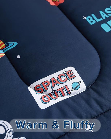 beeweed 5 Piece Kid Comforter Set Twin Size, Space Rocket & Astronaut Bedding Set for Teen Boys Girls - LeafyLoom