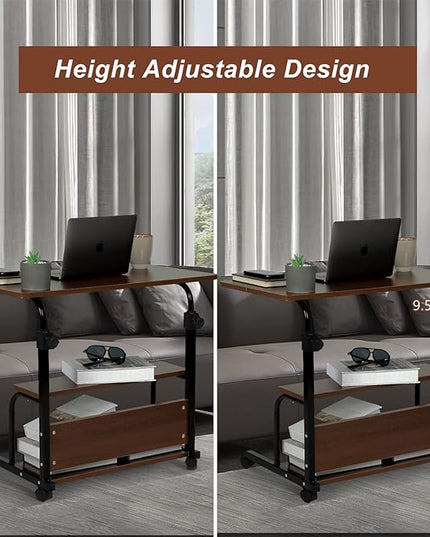 Portable Rolling Desk Adjustable Laptop Desk Small Standing Desk Home Office Desks for Small Spaces Table, 31.5" Brown Uplift Study Desk Mobile Computer Work Desk on Wheels - LeafyLoom