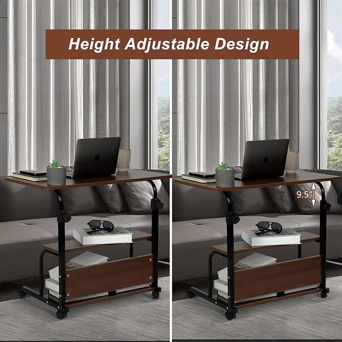 Portable Rolling Desk Adjustable Laptop Desk Small Standing Desk Home Office Desks for Small Spaces Table, 31.5" Brown Uplift Study Desk Mobile Computer Work Desk on Wheels - LeafyLoom
