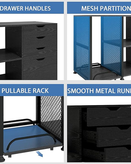 PUNCIA Office Lateral File Storage Cabinet with Paper Shredder Stand On Wheel Large Lateral Filing Cabinet with Drawers Filing Cabinet Organizer Printer Stand with Storage for Home Office - LeafyLoom