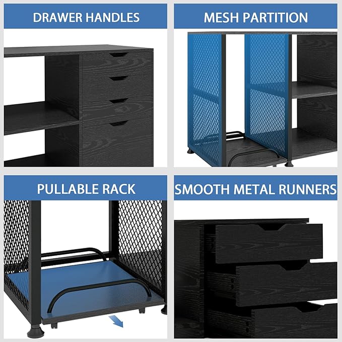 PUNCIA Office Lateral File Storage Cabinet with Paper Shredder Stand On Wheel Large Lateral Filing Cabinet with Drawers Filing Cabinet Organizer Printer Stand with Storage for Home Office - LeafyLoom