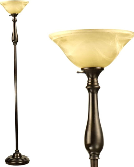 LIGHTACCENTS Royal Floor Lamp with Bronze Finish and Amber Alabaster Glass Shade -looking for Floor Lamp for Bedroom, Standing Lamp Or Floor Lamps for Living Room This Torchiere Floor Lamp - LeafyLoom