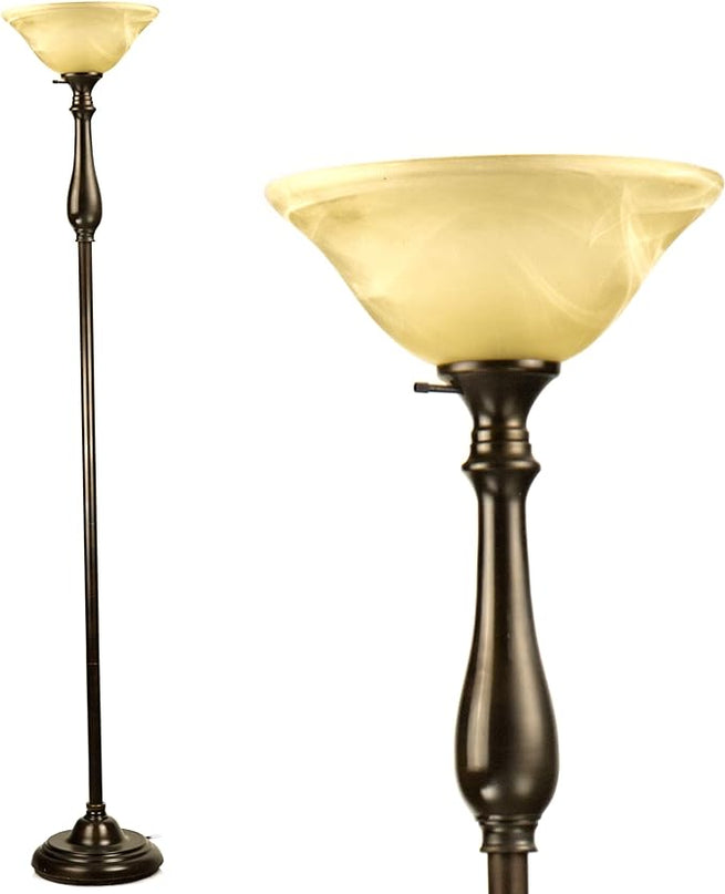 LIGHTACCENTS Royal Floor Lamp with Bronze Finish and Amber Alabaster Glass Shade -looking for Floor Lamp for Bedroom, Standing Lamp Or Floor Lamps for Living Room This Torchiere Floor Lamp - LeafyLoom