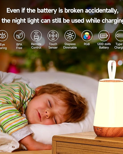 Dimmable Night Light Touch Lamp for Bedroom Rechargeable Remote Bedside Lamp Portable Hanging Table Lamp Changeable Warm White Light Perfect Toy Gift for Kids Adults - LeafyLoom
