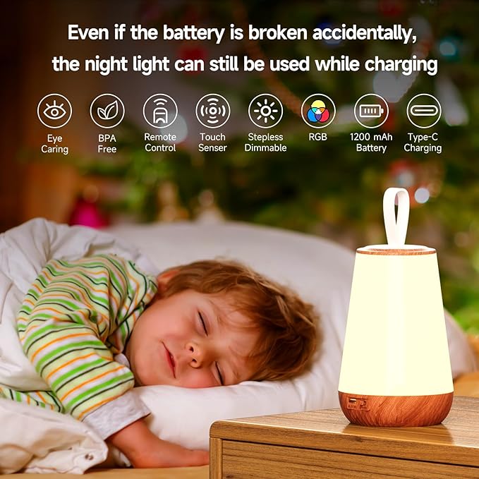 Dimmable Night Light Touch Lamp for Bedroom Rechargeable Remote Bedside Lamp Portable Hanging Table Lamp Changeable Warm White Light Perfect Toy Gift for Kids Adults - LeafyLoom