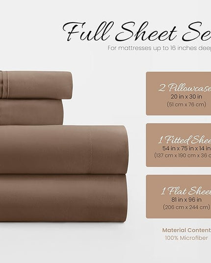 Linen Market Bed Sheets for Full Size Bed (Taupe) - Sleep Better Than Ever with These Soft and Cooling Full Sheets - Deep Pocket Fits 16" Thick Beds - 4 Piece Full Sheet Set - LeafyLoom