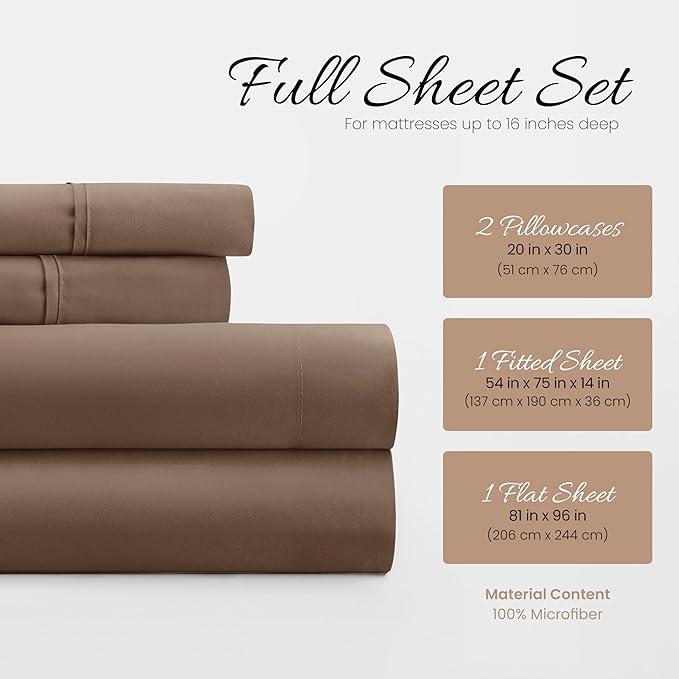 Linen Market Bed Sheets for Full Size Bed (Taupe) - Sleep Better Than Ever with These Soft and Cooling Full Sheets - Deep Pocket Fits 16" Thick Beds - 4 Piece Full Sheet Set - LeafyLoom