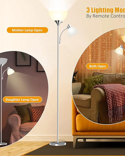Floor Lamp, Remote Control with 4 Color Temperatures, LED Torchiere Floor Lamp with Adjustable Reading Lamp for Bedroom, Standing Lamps for Living Room, Bulb Included (Brushed Nickel - LeafyLoom