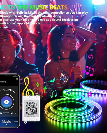 Nexillumi Led Lights for Bedroom 50ft(1 Roll of 50ft) Music Sync Color Changing Led Strip Lights Smart with Remote and App Control Built-in Mic for Party Home Room Decor Luces LED para Cuarto Nexillumi