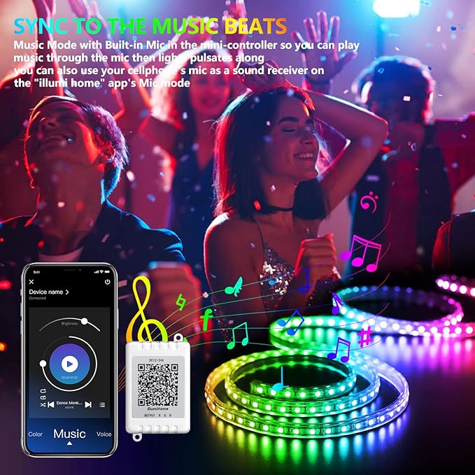 Nexillumi Led Lights for Bedroom 50ft(1 Roll of 50ft) Music Sync Color Changing Led Strip Lights Smart with Remote and App Control Built-in Mic for Party Home Room Decor Luces LED para Cuarto Nexillumi