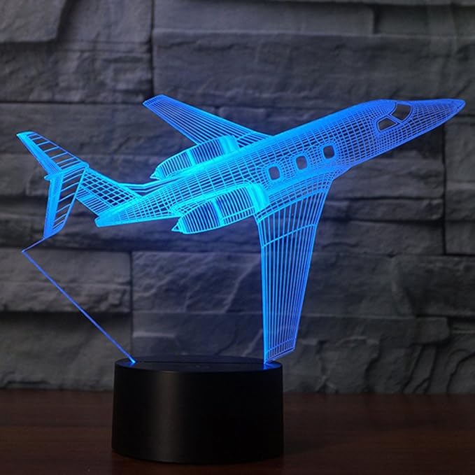 Creatively 3D Plane Lights LED Airplane Night Light, YKLWORLD 3D Aero Plane Illusion Table Lamp with 7 Colors and USB Powered, Best Bedroom Decor Toys Gifts for Kids Children Birthday - LeafyLoom