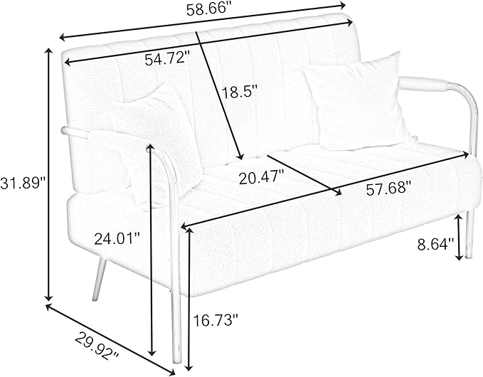 NicBex Sectional Couch Sofa with 2 Pillows Modern Cloud Couch for Living Room Furniture Sets with Metal Legs and Sponge Filled, Modular Sofa for Living Room, Bedroom, Apartment, 58.66" L, White - LeafyLoom