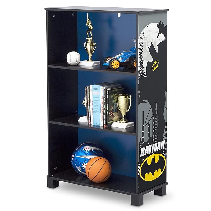 Delta Children Deluxe 3-Shelf Bookcase - Ideal for Books, Homeschooling & More, DC Comics Batman - Greenguard Gold Certified, Decor - LeafyLoom