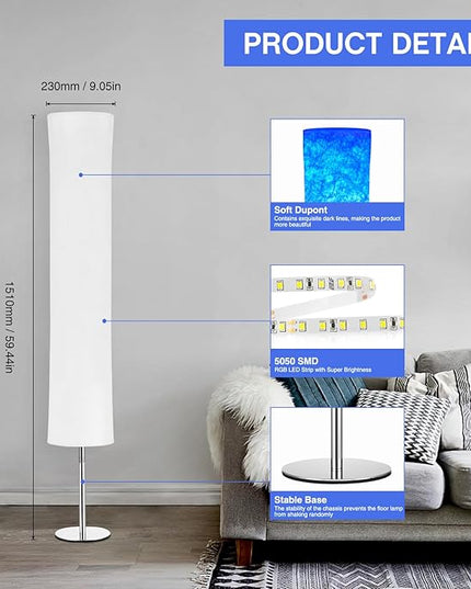Smart Corner Floor Lamp - 60" LED RGB Standing Lamp Mood Lighting Color Changing Floor Lamps Light for Living Room Bedroom Decor with Alexa Google Assistant WiFi(Chromed) - LeafyLoom
