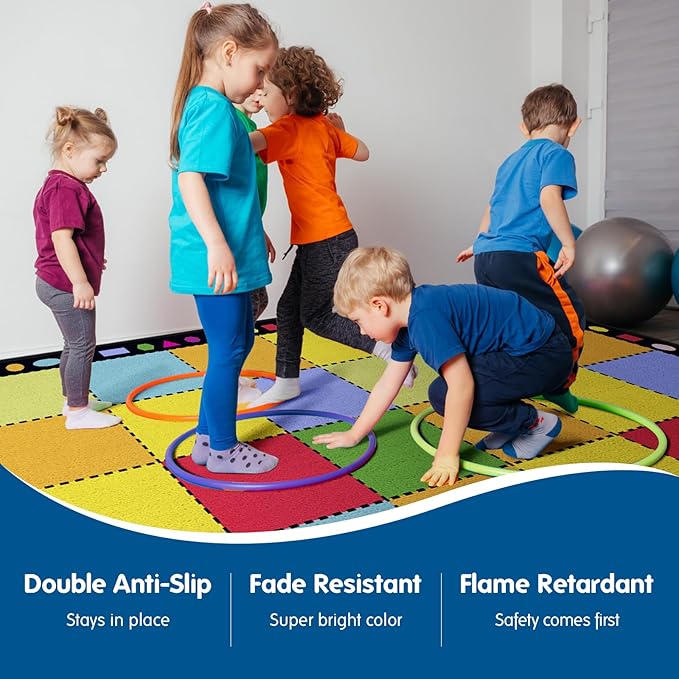 Booooom Jackson Ultra Thick Nylon Classroom Rug Elementary,13'x7'7'' Large Classroom Carpet Preschool Seating Rug for School, Colorful Classroom Rug for Class with 0.5'' Non-Slip Backing - LeafyLoom
