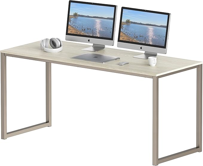 SHW Home Office 55-Inch Computer Desk, 24" Deep, Maple - LeafyLoom