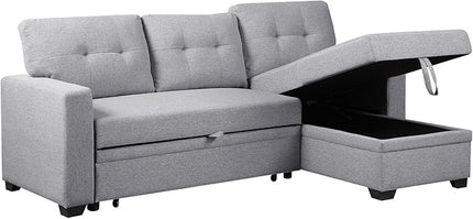 82" Sectional Sofa, L Shaped Sleeper of Convertible Lounge, Pull Out Couch Bed and Storage Chaise for Home Living Room Apartment Dorm, 82inch, Light Gray - LeafyLoom