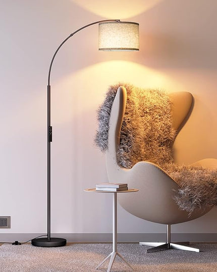 SUNMORY Arc Floor Lamp with Remote,Modern Floor Lamp with Stepless Dimmable Bulb,75″Height Tall Lamp for Living Room with Hanging Drum Shade and Weighted Base.Mid Century Standing Lamp for Bedroom - LeafyLoom