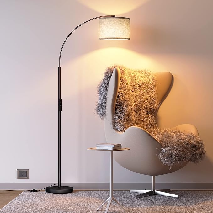 SUNMORY Arc Floor Lamp with Remote,Modern Floor Lamp with Stepless Dimmable Bulb,75″Height Tall Lamp for Living Room with Hanging Drum Shade and Weighted Base.Mid Century Standing Lamp for Bedroom - LeafyLoom