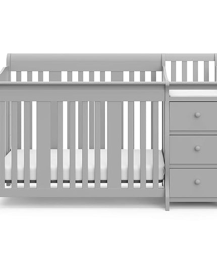 Storkcraft Portofino 5-in-1 Convertible Crib and Changer Combo (Pebble Gray) – Changing-Table with Storage Drawer, Converts to Toddler Full-Size Bed, Daybed - LeafyLoom