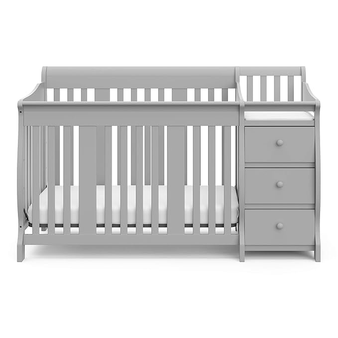 Storkcraft Portofino 5-in-1 Convertible Crib and Changer Combo (Pebble Gray) – Changing-Table with Storage Drawer, Converts to Toddler Full-Size Bed, Daybed - LeafyLoom