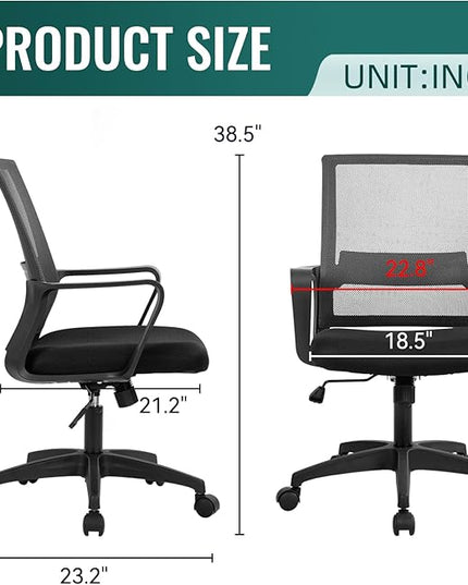 Office Chair Ergonomic Desk Task Chair Mesh Computer Chair Mid-Back Mesh Home Office Swivel Chair Modern Executive Chair with Wheels Armrests Lumbar Support (Grey) - LeafyLoom