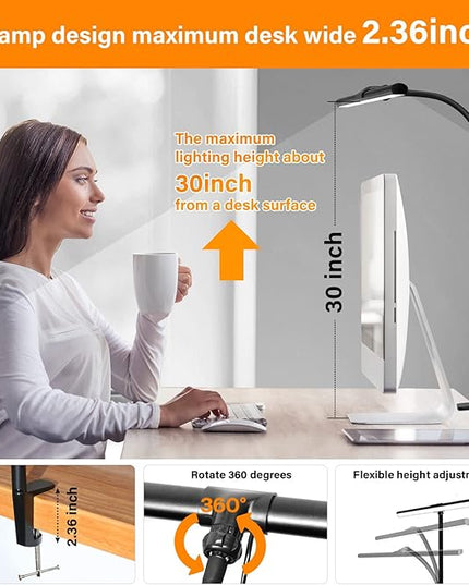 LED Desk Lamp with Clamp - Architect Desk Lamp Swing Arm Task Light 360 ° Rotation Gooseneck Desktop Lighting for Office Home Workbench Drafting Reading - LeafyLoom
