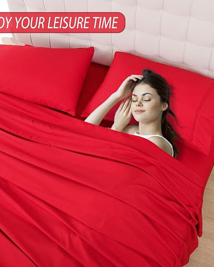 Whitney Home Textile King Sheet Set - 4 Piece Luxury Cooling Bed Sheets for King Size Bed, Silky Soft Sheets 16" Deep Pocket, Hotel Bedding Sheets and Pillowcases, Wrinkle Free Oeko-Tex Sheets - LeafyLoom