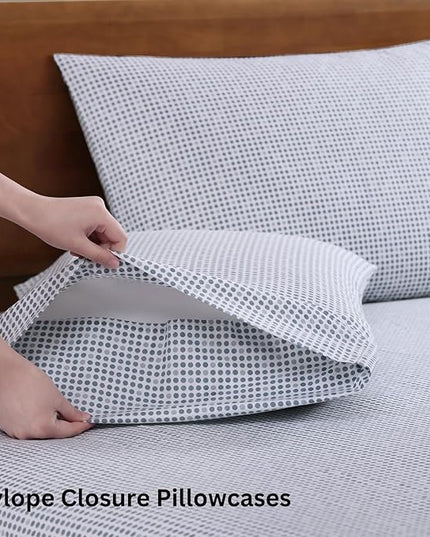 LANE LINEN 100% Organic Cotton Twin XL Sheets Set 3-Piece Pure Percale Bedsheets Soft Bedding Breathable Fits Mattress Upto 15" Deep - Polka Dot - LeafyLoom
