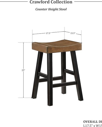 Lexicon Saddle Bar Stools Set of 2 Barstools with Footrest, Armless Dining Chairs for Kitchen Island, Breakfast Nook, Living Room, Counter Height, Black/Brown - LeafyLoom
