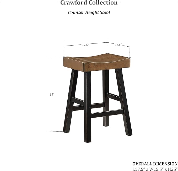 Lexicon Saddle Bar Stools Set of 2 Barstools with Footrest, Armless Dining Chairs for Kitchen Island, Breakfast Nook, Living Room, Counter Height, Black/Brown - LeafyLoom