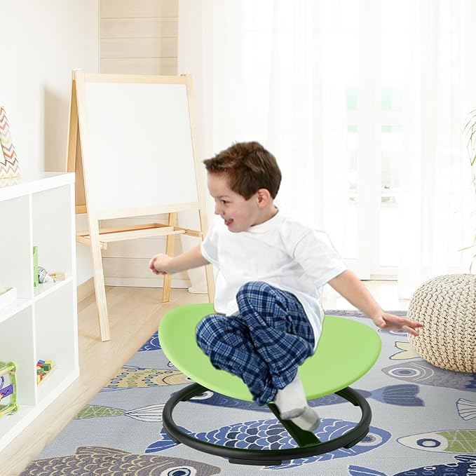 Swivel Sensory Spinning, Autism Children's Chair, Boost Balance in Kids,Non-Slip, Green - LeafyLoom