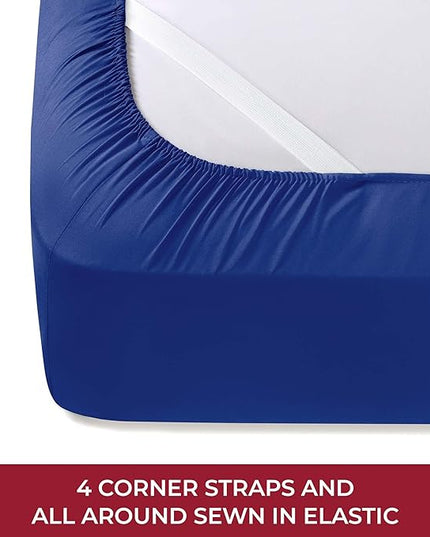 Mellanni RV Short Queen Sheets - 4 PC Iconic Collection Bedding Sheets & Pillowcases - Hotel Luxury, Extra Soft, Cooling Bed Sheets - Deep Pocket up to 10 inch (RV/Short Queen, Royal Blue) - LeafyLoom