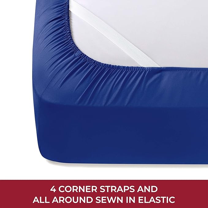 Mellanni RV Short Queen Sheets - 4 PC Iconic Collection Bedding Sheets & Pillowcases - Hotel Luxury, Extra Soft, Cooling Bed Sheets - Deep Pocket up to 10 inch (RV/Short Queen, Royal Blue) - LeafyLoom