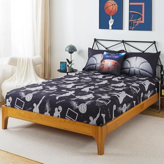 ADASMILE A & S Basketball Comforter Twin for Boys Basketball Bedding Twin for Kids Basketball Sports Comforter with Basketball Sheets 6 Pieces Bed in A Bag Comforter Twin for Boys Teens Sports Bed Set - LeafyLoom